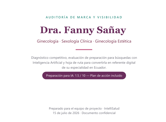 Auditoría de marca y visibilidad de la Dra. Fanny Sañay, 15 de julio de 2026: preparación para IA 1.5 de 10